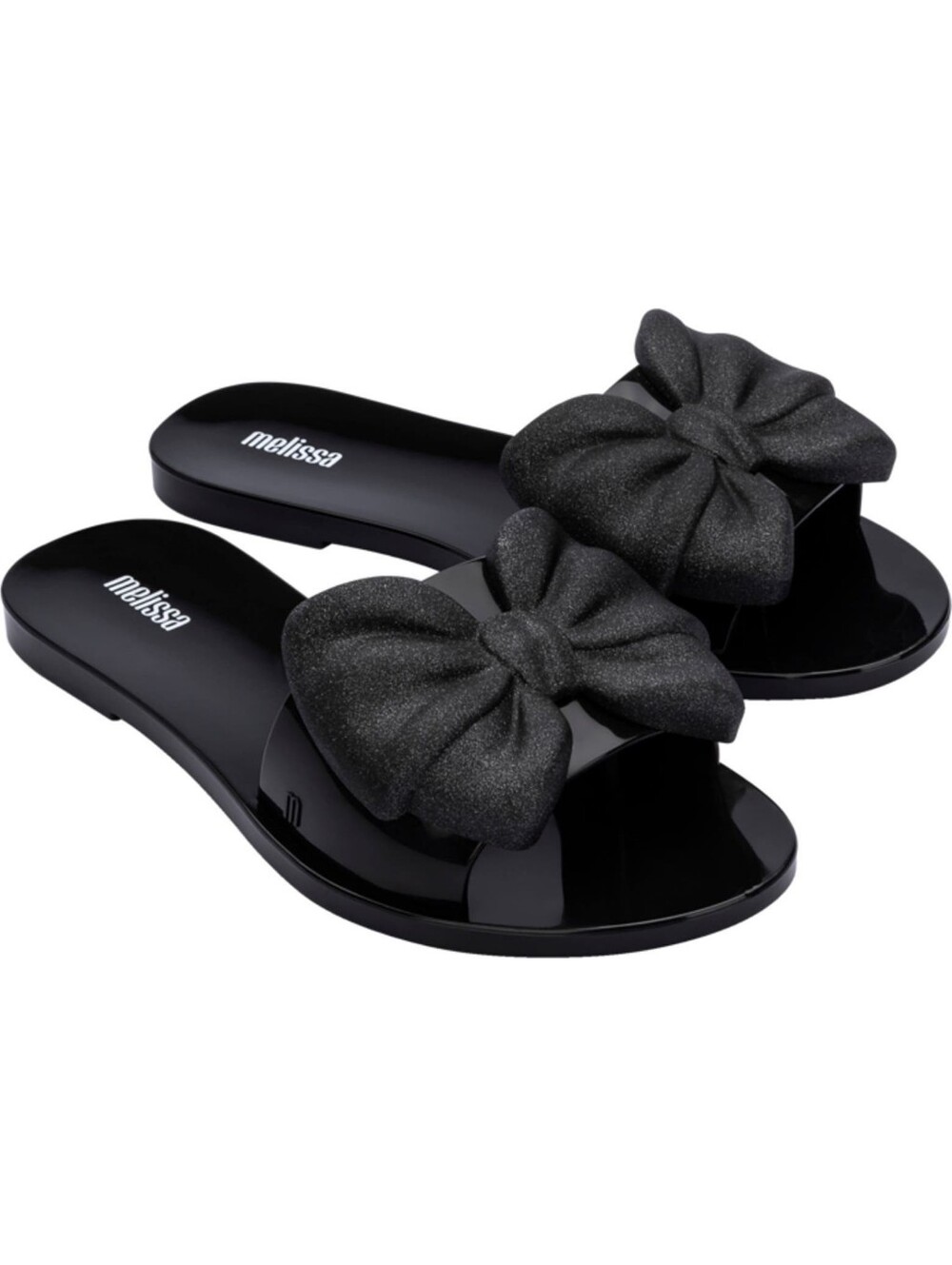 Melissa Black Slide Mules with Metallic Bow